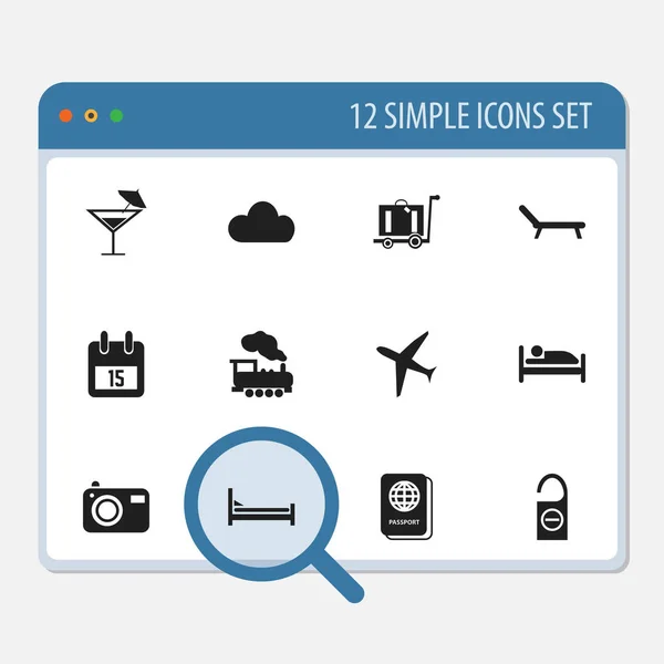 Uppsättning av 12 redigerbara resa ikoner. Innehåller symboler såsom pass, sola, Cocktail och mer. Kan användas för webb-, mobil-, Ui- och Infographic Design. — Stock vektor