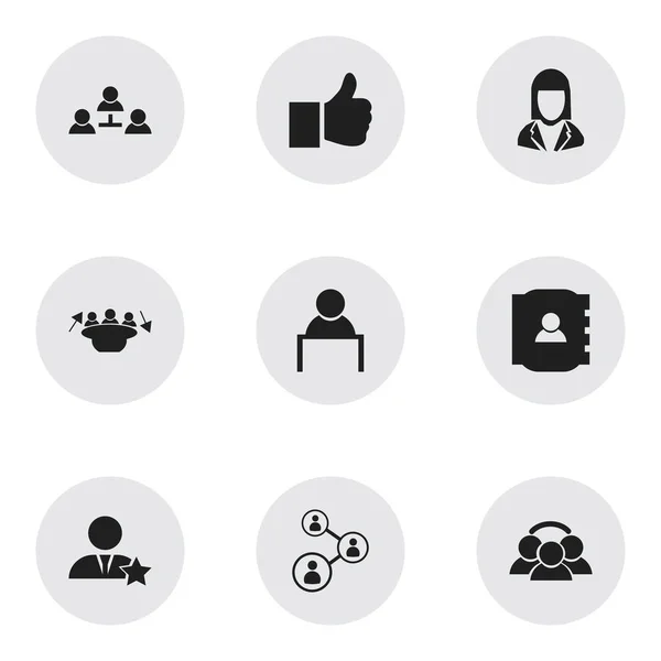 Set van 9 bewerkbare Job iconen. Bevat symbolen zoals zoals, partnerschap, toespraak en meer. Kan worden gebruikt voor Web, Mobile, Ui en Infographic Design. — Stockvector