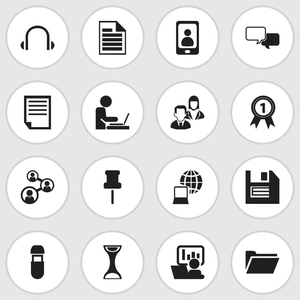 Conjunto de 16 iconos editables de oficina. Incluye símbolos como auriculares, mundo, conversación y más. Puede ser utilizado para el diseño de la tela, móvil, interfaz de usuario e infografía . — Vector de stock