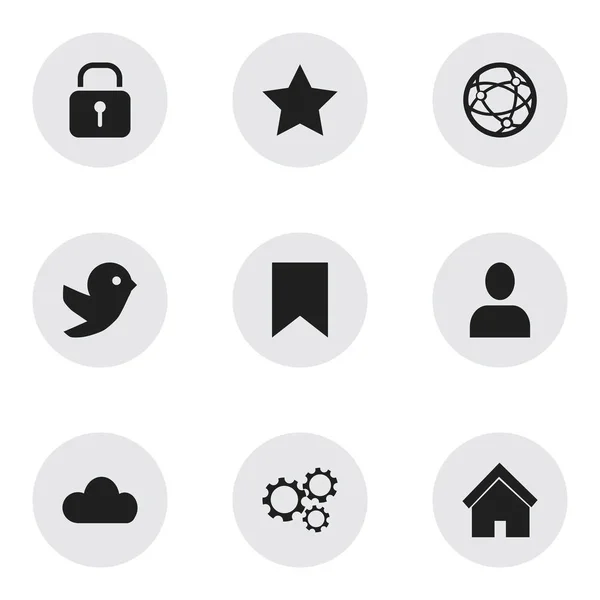 Set Of 9 Editable Network Icons. Includes Symbols Such As Profile, Network, Tag And More. Can Be Used For Web, Mobile, UI And Infographic Design. — Stock Vector