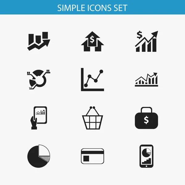Készlet 12 szerkeszthető logikai ikonok. Bevétel, pénztárca, grafikon-adatainak és több kereskedési szimbólumokat tartalmaz. Lehet használni a Web, mobil, Ui és Infographic Design. — Stock Vector