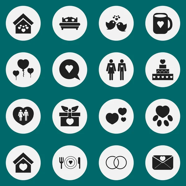Conjunto de 16 iconos de amor editables. Incluye símbolos tales como gorrión, burbuja, casado y más. Puede ser utilizado para el diseño de la tela, móvil, interfaz de usuario e infografía . — Vector de stock