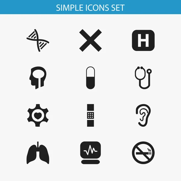 Conjunto de 12 iconos de salud editables. Incluye símbolos tales como clínica, banda de la herida, genoma. Puede ser utilizado para el diseño de la tela, móvil, interfaz de usuario e infografía . — Archivo Imágenes Vectoriales