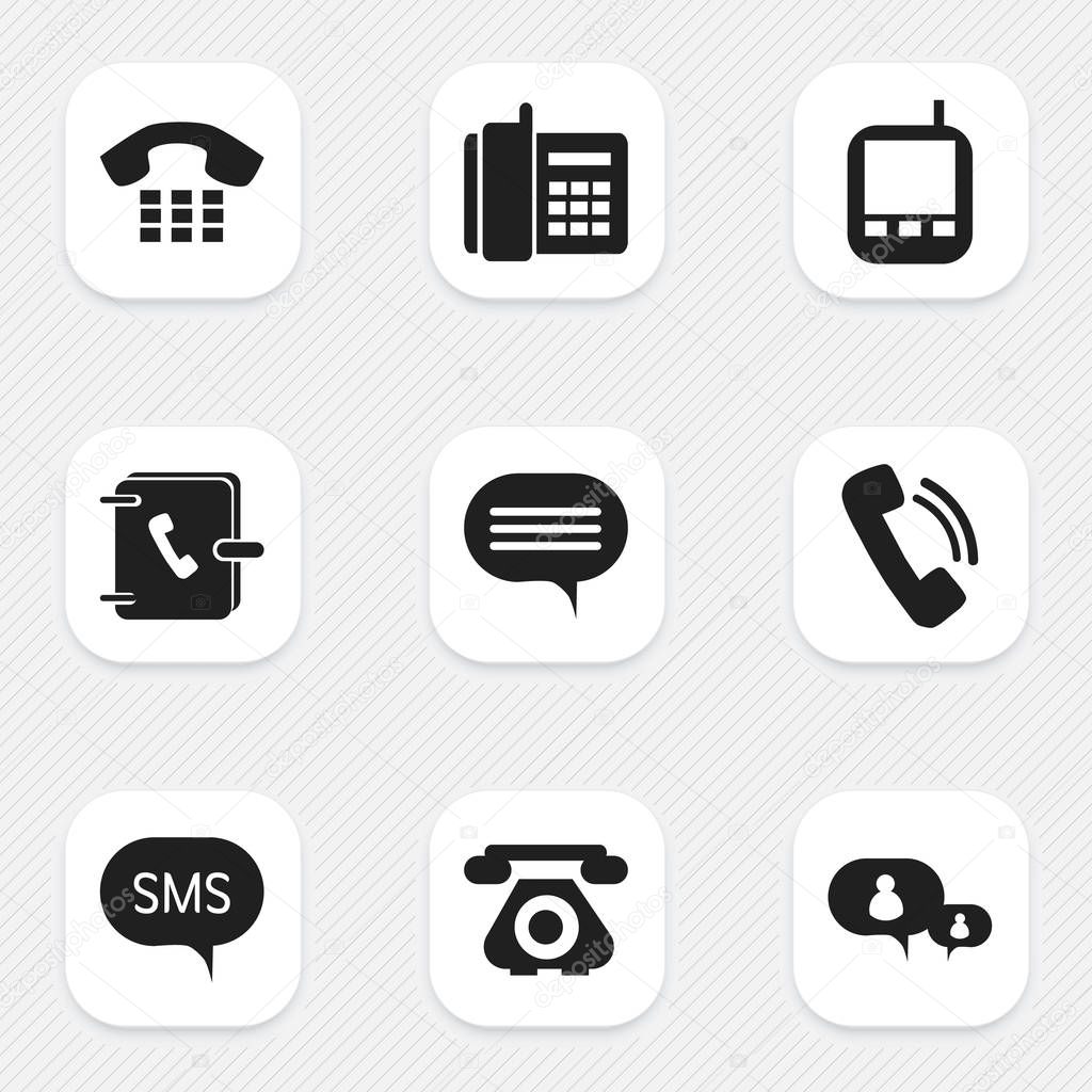 Set Of 9 Editable Phone Icons. Includes Symbols Such As Chatting, Call, Talking And More. Can Be Used For Web, Mobile, UI And Infographic Design.