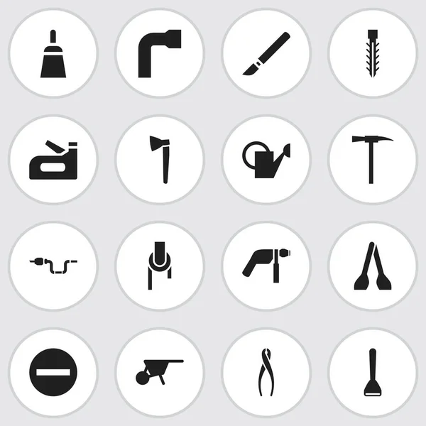 Набор из 16 столовых иконок. Включает такие символы, как щипцы, пучок, топоры и многое другое. Can be used for Web, Mobile, UI and Infographic Design . — стоковый вектор