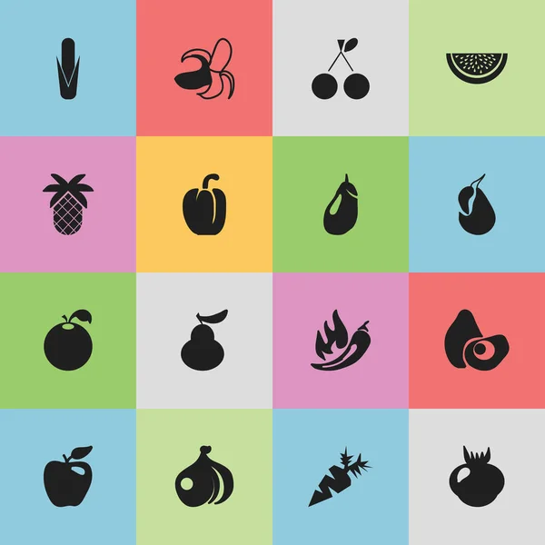 Ensemble de 16 icônes de fruits modifiables. Comprend des symboles tels que délicieux, poivre doux, mielleux et plus encore. Peut être utilisé pour le Web, mobile, interface utilisateur et infographie . — Image vectorielle