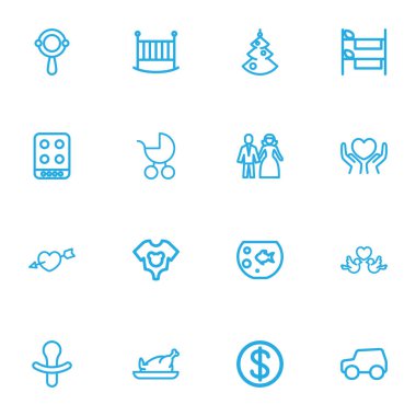 16 tane ayarla düzenlenebilir millet simgeleri anahat. Elinde kalp, Araba, kalp gibi simgeler içerir. Web, mobil, UI ve Infographic tasarımı için kullanılabilir.