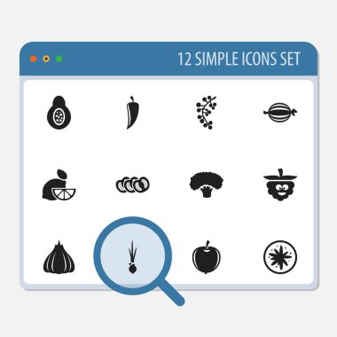 12 düzenlenebilir mutfak eşyaları simgeler kümesi. Ardıç, egzotik tatlı, soğan ve daha fazlası gibi simgeler içerir. Web, mobil, UI ve Infographic tasarımı için kullanılabilir.