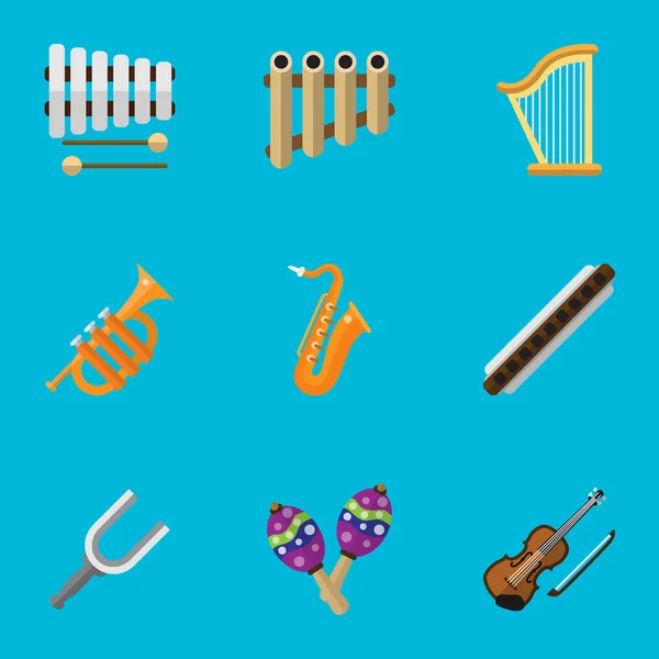 Set de 9 iconos planos multimedia editables. Incluye símbolos como Tuba, Beanbag, Sticks And More. Puede ser utilizado para el diseño de la tela, móvil, interfaz de usuario e infografía . — Vector de stock