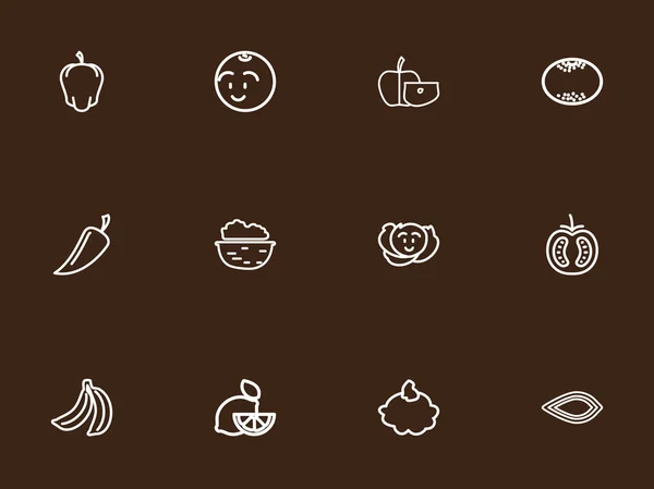 Conjunto de 12 ícones de esboço vegetal editável. Inclui símbolos como Apple Slice, Cole, Limão e muito mais. Pode ser usado para Web, Mobile, UI e design infográfico . — Vetor de Stock