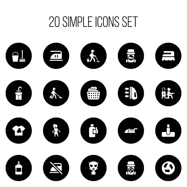 Set de 20 iconos de limpieza editables. Incluye símbolos como blanqueador, vapor, barrido y más. Puede ser utilizado para el diseño de la tela, móvil, interfaz de usuario e infografía . — Vector de stock