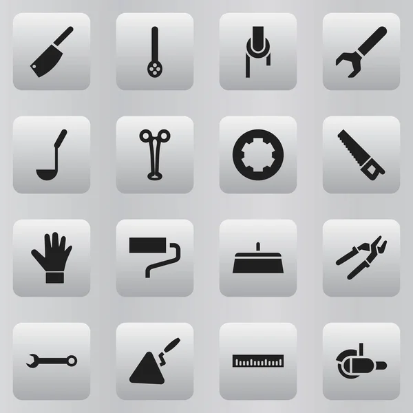 Conjunto de 16 ícones de ferramentas editáveis. Inclui símbolos como cutelo, escova, faca de vidraceiro e muito mais. Pode ser usado para Web, Mobile, UI e design infográfico . — Vetor de Stock