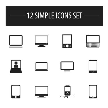 12 düzenlenebilir enstrüman simgeler kümesi. Smartphone, Clavier, ekran ve daha fazlası gibi simgeler içerir. Web, mobil, UI ve Infographic tasarımı için kullanılabilir.