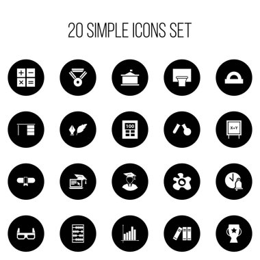 20 düzenlenebilir eğitim simgeler kümesi. Ödülü, aritmetik, okul zili ve daha fazlası gibi simgeler içerir. Web, mobil, UI ve Infographic tasarımı için kullanılabilir.