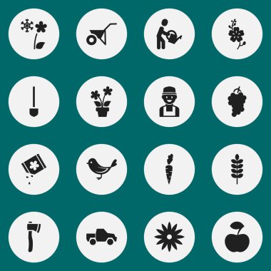 16 düzenlenebilir tarım simgeler kümesi. Van, Spade, çiftçi ve daha fazlası gibi simgeler içerir. Web, mobil, UI ve Infographic tasarımı için kullanılabilir.