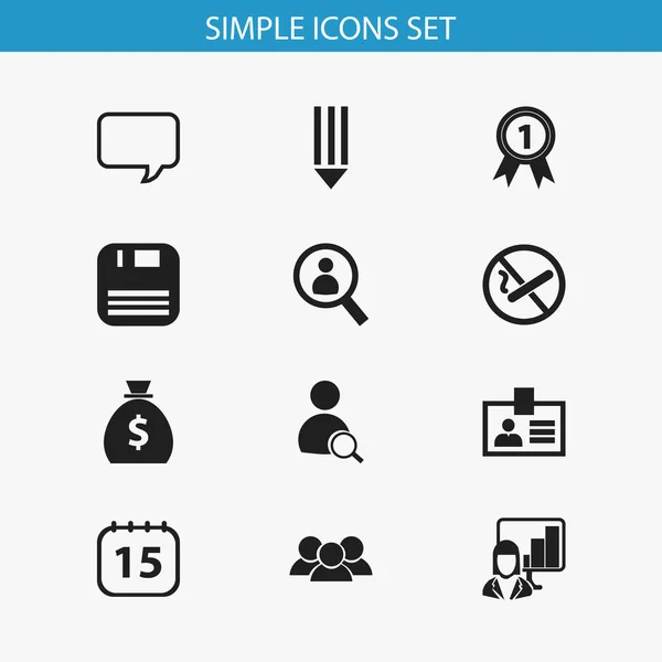 Conjunto de 12 iconos de oficina editables. Incluye símbolos como fumar prohibido, presentación, burbuja de mensajes y más. Puede ser utilizado para el diseño de la tela, móvil, interfaz de usuario e infografía . — Archivo Imágenes Vectoriales