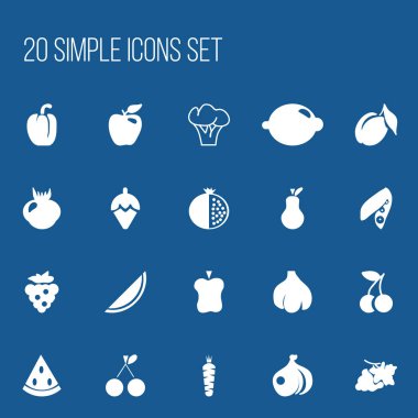 20 düzenlenebilir meyve simgeler kümesi. Semboller gibi içerir Çekirdeksiz, kayısı, Garnet ve daha fazlası. Web, mobil, UI ve Infographic tasarımı için kullanılabilir.
