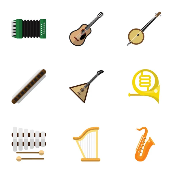 Set de 9 iconos planos de canción editables. Incluye símbolos como palos, oboe, cuerdas y más. Puede ser utilizado para el diseño de la tela, móvil, interfaz de usuario e infografía . — Vector de stock