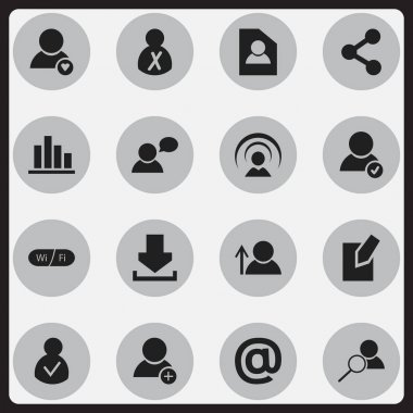 16 düzenlenebilir genel simgeler kümesi. Adam, çizgi grafiği, posta simgesi ve daha fazla düşünme gibi simgeleri içerir. Web, mobil, UI ve Infographic tasarımı için kullanılabilir.