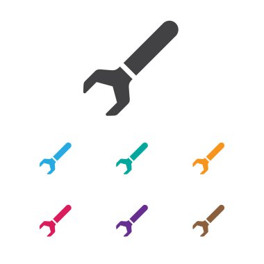 Vektör çizim araç sembolü Wrench kutsal kişilerin resmi. Premium Kalite izole vida anahtarı Trendy düz stil öğesinde.