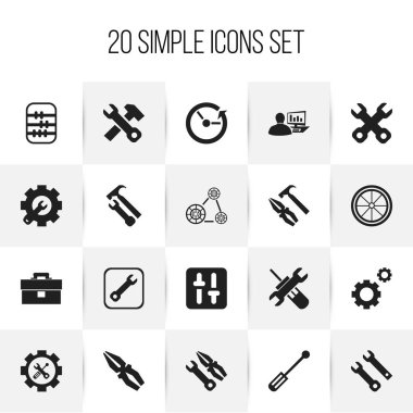 20 düzenlenebilir onarım simgeler kümesi. Zaman, İngiliz anahtarı çekiç ve portföy gibi simgeler içerir. Web, mobil, UI ve Infographic tasarımı için kullanılabilir.