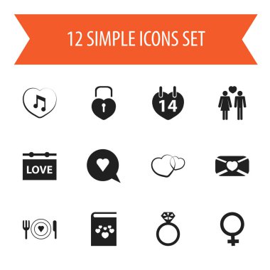 12 düzenlenebilir kalp simgeler kümesi. Kadın sembolü, müzik, romantik ve daha fazlası gibi simgeler içerir. Web, mobil, UI ve Infographic tasarımı için kullanılabilir.