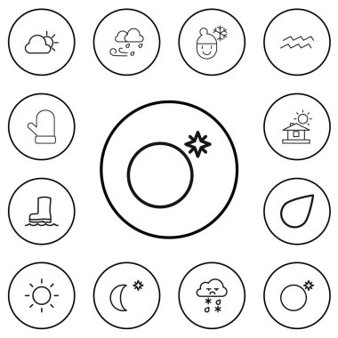 12 düzenlenebilir iklim anahat simgeleri ayarlayın. Hailstorm, gökyüzü gece, su geçirmez Ayakkabı ve daha fazlası gibi simgeler içerir. Web, mobil, UI ve Infographic tasarımı için kullanılabilir.