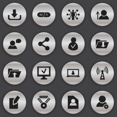 16 düzenlenebilir ağ simgeler kümesi. Avatar, Transfer, Download ve daha fazlası gibi simgeler içerir. Web, mobil, UI ve Infographic tasarımı için kullanılabilir.
