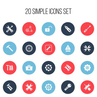 20 düzenlenebilir Toolkit simgeler kümesi. Uyarı, Cambelt, yapı malzemeleri ve daha fazlası gibi simgeler içerir. Web, mobil, UI ve Infographic tasarımı için kullanılabilir.