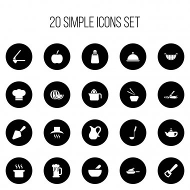 20 düzenlenebilir yemek simgeler kümesi. Çorba kazanı, çorba kaşığı, kırmızı biber ve daha fazlası gibi simgeler içerir. Web, mobil, UI ve Infographic tasarımı için kullanılabilir.