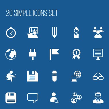 20 düzenlenebilir Bürosu simgeler kümesi. Dünya, kalem, Usb ve daha fazlası gibi simgeler içerir. Web, mobil, UI ve Infographic tasarımı için kullanılabilir.