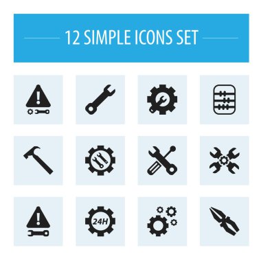 12 düzenlenebilir Toolkit simgeler kümesi. Teknik destek, tutamacı isabet Cogwheels gibi simgeleri içerir. Web, mobil, UI ve Infographic tasarımı için kullanılabilir.