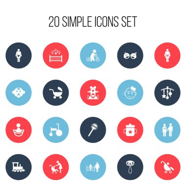20 düzenlenebilir bebek simgeler kümesi. Emzik emme, meme, dikkatli bir şekilde anne ve daha fazlası gibi simgeler içerir. Web, mobil, UI ve Infographic tasarımı için kullanılabilir.