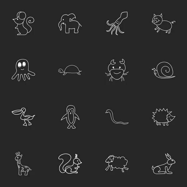 Set de 16 Doodles de Zoología Editable. Incluye símbolos tales como pájaro polar, tentáculo, rata y más. Puede ser utilizado para el diseño de la tela, móvil, interfaz de usuario e infografía . — Vector de stock