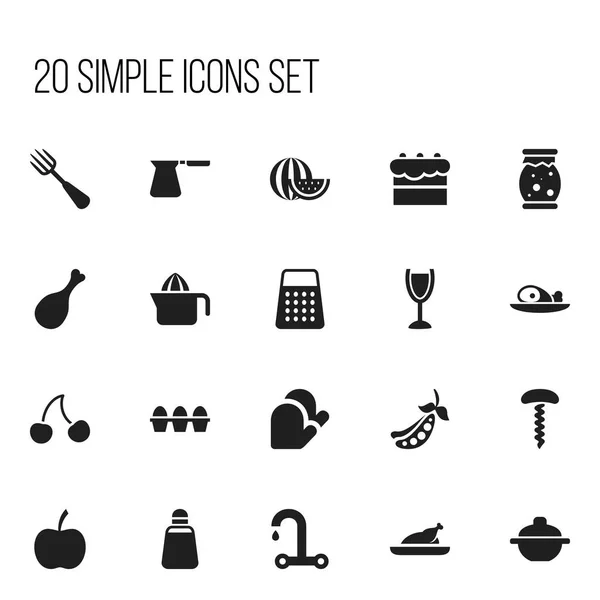 Conjunto de 20 Ícones editáveis Cook. Inclui símbolos como Juicer, carne, fatia de melão e muito mais. Pode ser usado para Web, Mobile, UI e design infográfico . — Vetor de Stock