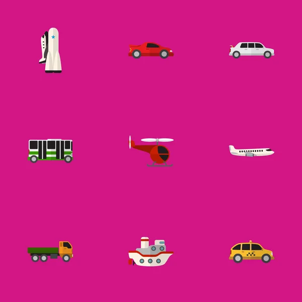 Set de 9 iconos planos de coche editables. Incluye símbolos como limusina, camión, cabina y más. Puede ser utilizado para el diseño de la tela, móvil, interfaz de usuario e infografía . — Vector de stock