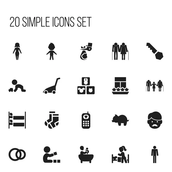 Conjunto de 20 iconos familiares editables. Incluye símbolos como teléfono, padre, familia y más. Puede ser utilizado para el diseño de la tela, móvil, interfaz de usuario e infografía . — Vector de stock