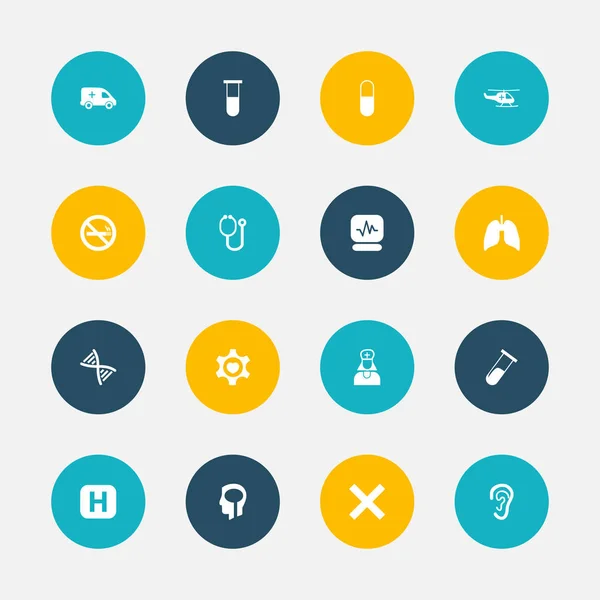 Conjunto de 16 iconos editables de la clínica. Incluye símbolos tales como tubo de ensayo, clínica, contenedor de análisis y más. Puede ser utilizado para el diseño de la tela, móvil, interfaz de usuario e infografía . — Vector de stock