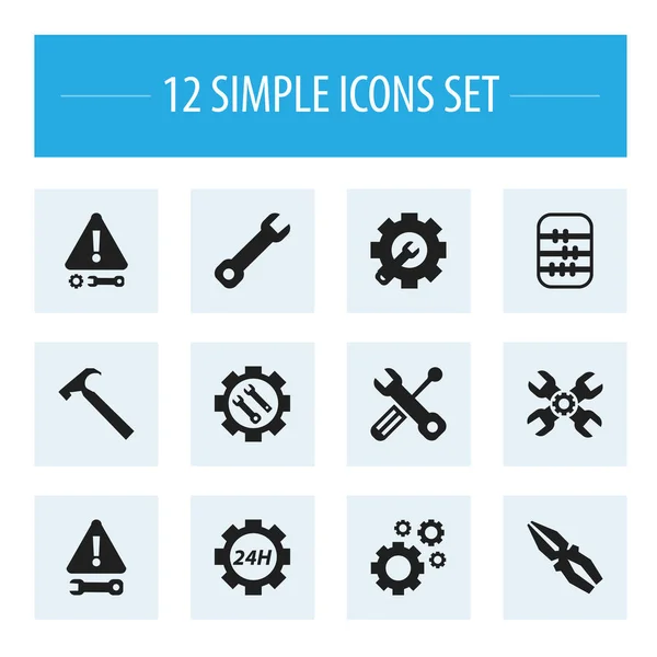 Conjunto de 12 ícones editáveis Toolkit. Inclui símbolos como suporte técnico, alça Hit, Cogwheels. Pode ser usado para Web, Mobile, UI e design infográfico . — Vetor de Stock