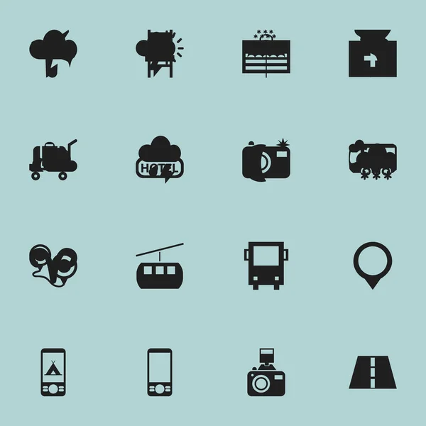 Set van 16 bewerkbare reis iconen. Bevat symbolen zoals Pin Trading tas, vliegtuigen en meer. Kan worden gebruikt voor Web, Mobile, Ui en Infographic Design. — Stockvector