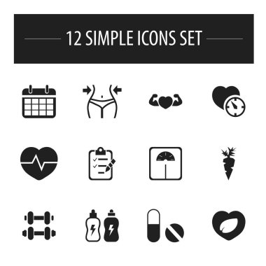 12 düzenlenebilir spor simgeler kümesi. Enerjik içecek, kök sebze, anket ve daha fazlası gibi simgeler içerir. Web, mobil, UI ve Infographic tasarımı için kullanılabilir.