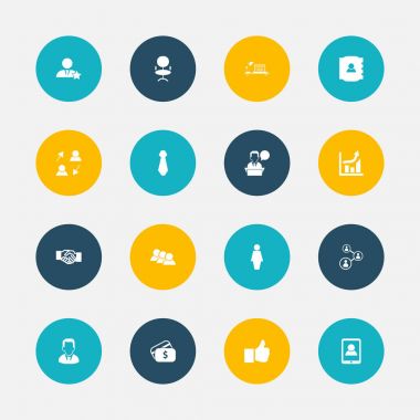 16 düzenlenebilir iş simgeler kümesi. Gibi kravat ve daha ergonomik koltuk gibi simgeler içerir. Web, mobil, UI ve Infographic tasarımı için kullanılabilir.