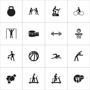 16 düzenlenebilir etkin simgeler kümesi. Egzersiz, Weightiness, basketbol vb. gibi simgeler içerir. Web, mobil, UI ve Infographic tasarımı için kullanılabilir.