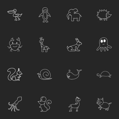 16 düzenlenebilir zooloji karalamalar kümesi. Tavşan, sülük, dokunaç ve daha fazlası gibi simgeler içerir. Web, mobil, UI ve Infographic tasarımı için kullanılabilir.