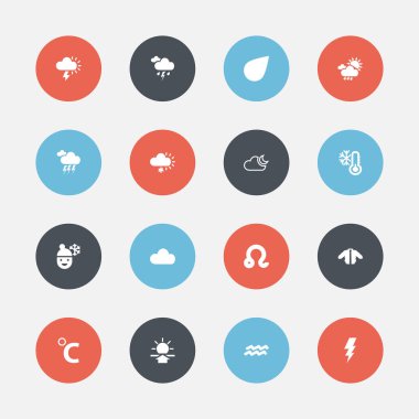 16 düzenlenebilir hava simgeler kümesi. Don ısı, elektrik, gök ve daha fazlası gibi simgeler içerir. Web, mobil, UI ve Infographic tasarımı için kullanılabilir.