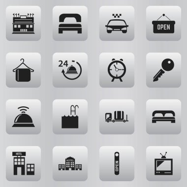 16 düzenlenebilir Plaza simgeler kümesi. Townhouse, taşıma Araba, Bagaj ve daha fazlası gibi simgeler içerir. Web, mobil, UI ve Infographic tasarımı için kullanılabilir.