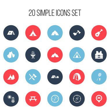 20 düzenlenebilir seyahat simgeler kümesi. Orman, yön, sirk ve daha fazlası gibi simgeler içerir. Web, mobil, UI ve Infographic tasarımı için kullanılabilir.