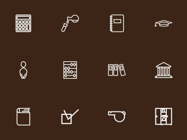 12 kümesi düzenlenebilir anahat simgeleri öğretmek. Akademik şapka, Classbook, Bina ve daha fazlası gibi simgeler içerir. Web, mobil, UI ve Infographic tasarımı için kullanılabilir.