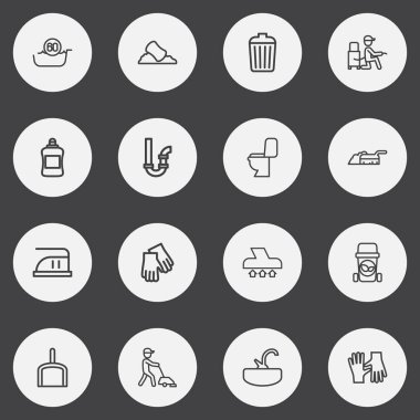 16 düzenlenebilir hijyen anahat simgeleri ayarlayın. Lavabo, sifon, lavabo ve daha fazlası gibi simgeler içerir. Web, mobil, UI ve Infographic tasarımı için kullanılabilir.