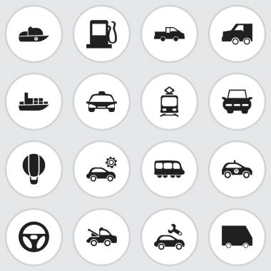 16 düzenlenebilir taşıma simgeler kümesi. Zeplin, gemi, onarım gibi sembolleri ve daha fazlasını içerir. Web, mobil, UI ve Infographic tasarımı için kullanılabilir.